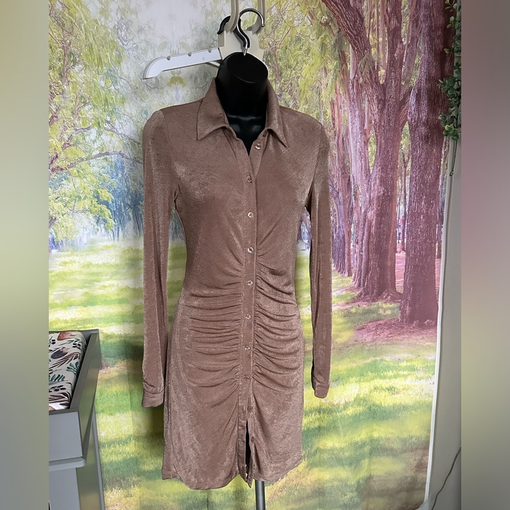 Bardot The Gathered Slinky Dress In Stone Size Small - Picture 2 of 9